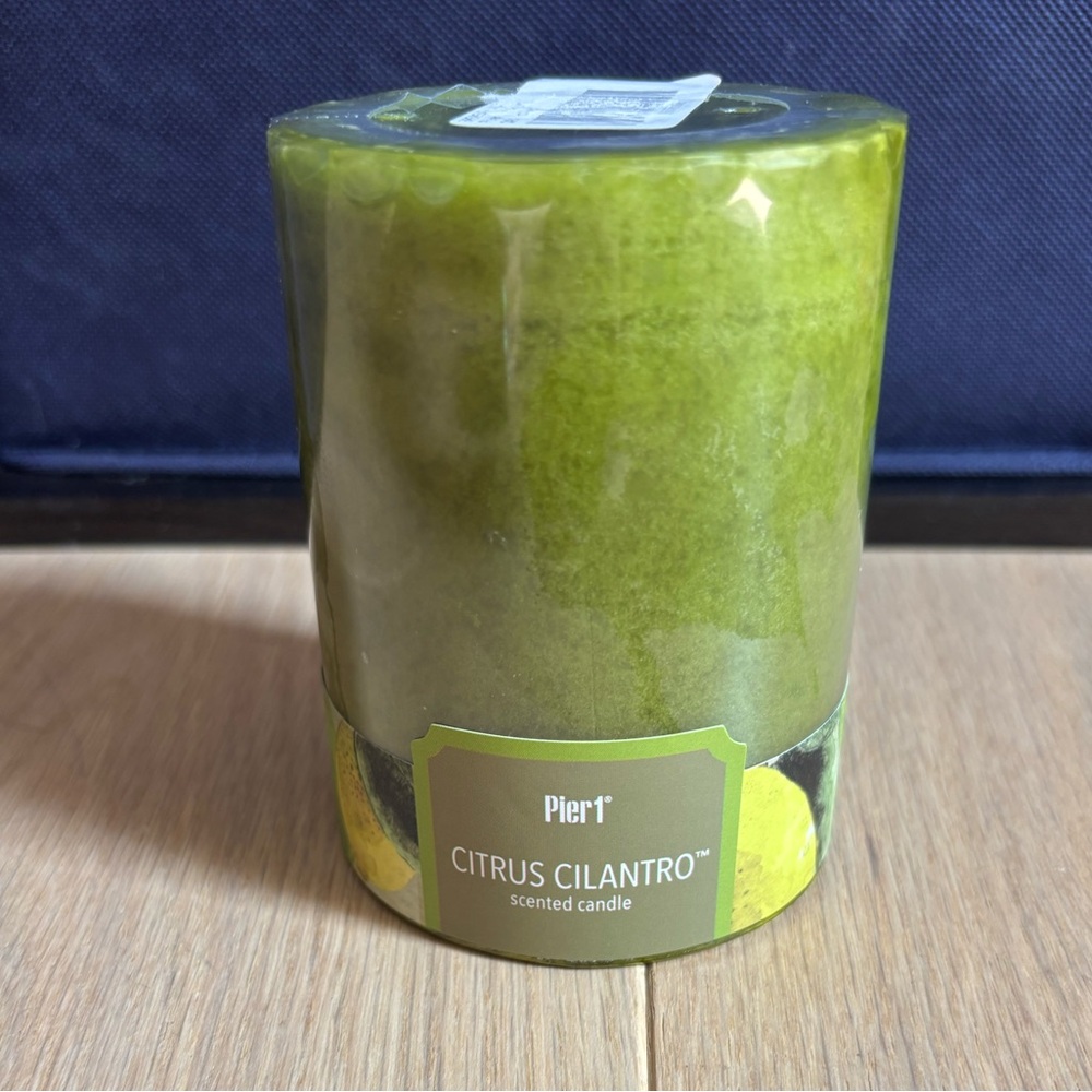 Pier 1 Citrus Cilantro Pillar Candle 3" x 4" New